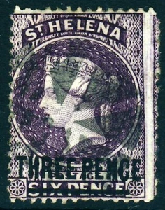 ST. HELENA QV 1876 Three Pence Surcharge Type B P.14x12½ Wmk Crown CC SG 23 VFU - Picture 1 of 2