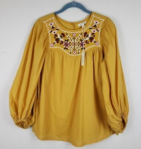 Max Studio Boho Embroidered Swiss Dot Top Blouse Women’s Size M NWT $98 Yellow - Picture 1 of 9