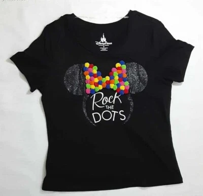 Disney Girls sz:S Minnie Mouse Sparkle Short Sleeves Cotton Modal T-Shirt Black - Image 1 of 4