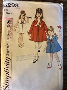 Vintage 1963 SIMPLICITY Printed Pattern #5293, Child's Sailor Collar Dress UNCUT - Picture 1 of 3