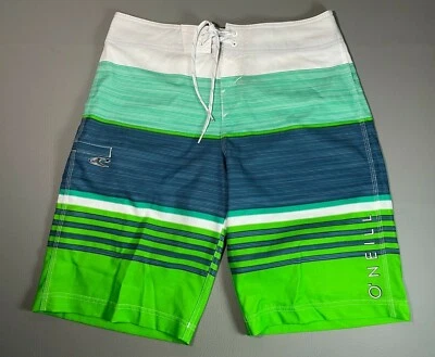 MINT! O'Neill Green Blue Multicolor Striped Men's 30 Swim Trunks Board Shorts - Image 1 of 4