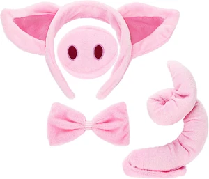 Pig Costume Set Pig Ears Nose Tail and Bow Tie Pink Pig Fancy Dress Costume Kit - Picture 1 of 6