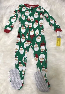 Pigiama Carters Ragazzi/Ragazze Verde Babbo Natale Vacanze Footie Sleeper - 4T Nuovo con etichette - Foto 1 di 11