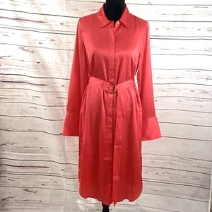 Banana Republic Shirt Dress Women’s M Red Long Sleeve Button Down Satin Collared - Picture 1 of 14
