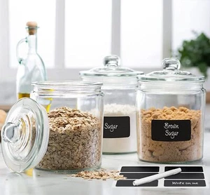 3pc 1/2 Gallon Canister Sets for Kitchen Counter + Labels & Marker - Glass - Picture 1 of 9