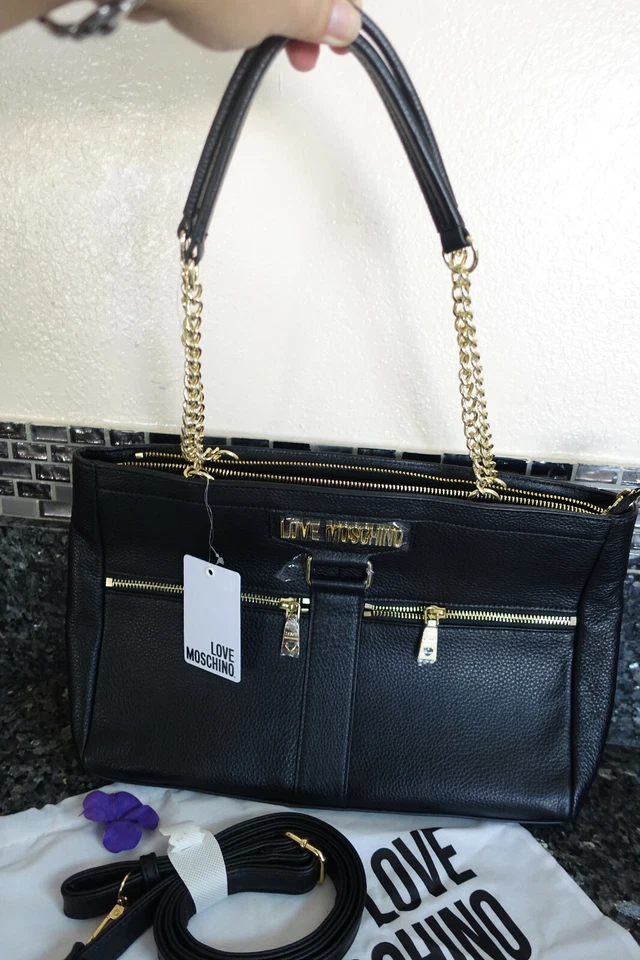 Love Moschino borsa vit natural grain nero shoulder bag purse in black