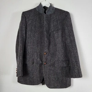 Vintage Harris Tweed Handwoven Scottish Wool Jacket Mens Gray Two-Button Career - Picture 1 of 10