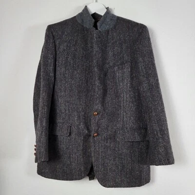 Vintage Harris Tweed Handwoven Scottish Wool Jacket Mens Gray Two-Button Career - Image 1 of 4