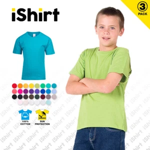 3PCXKIDS T-SHIRT 100% COTTON I PLAIN BLANK UNISEX TEES I REGULAR FIT I SIZE 2-16 - Picture 1 of 32