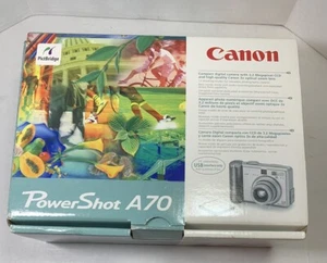 Canon Powershot A70 3.2MP Digital Camera Silver w/ Box & Accessories Non Working - Picture 1 of 19