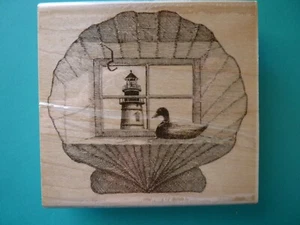 Lighthouse Collage- Seashell Duck, Large IMPRESSION OBSESSION Rubber Stamp - Picture 1 of 2