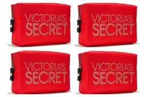 Victoria's Secret Large Stub Bling Cosmetic Makeup Bag Red Beauty Bag 4 Bags - Picture 1 of 3