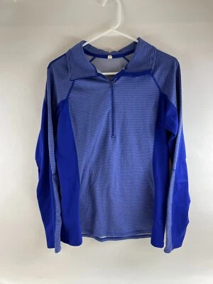 Suéter Under Armour para mujer talla mediana? Ropa deportiva a rayas azul gris 1/4 cremallera Foto 1 de 4