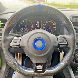 5D Carbon Fiber&Hole Leather Steering Wheel Hand Sewing Wrap Cover For VW Golf 6 - Picture 1 of 11