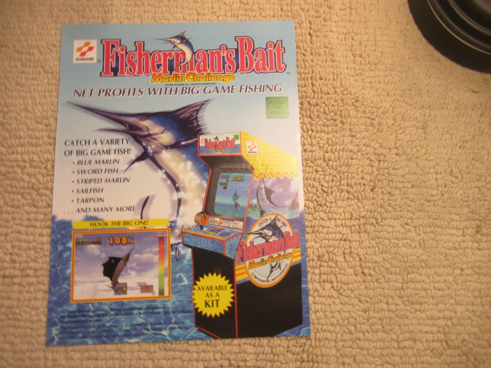 Original 1999 11- 8.5'' FISHERMAN'S BAIT MARLIN CHALLENGE ARCADE GAME FLYER - Image 1 of 1