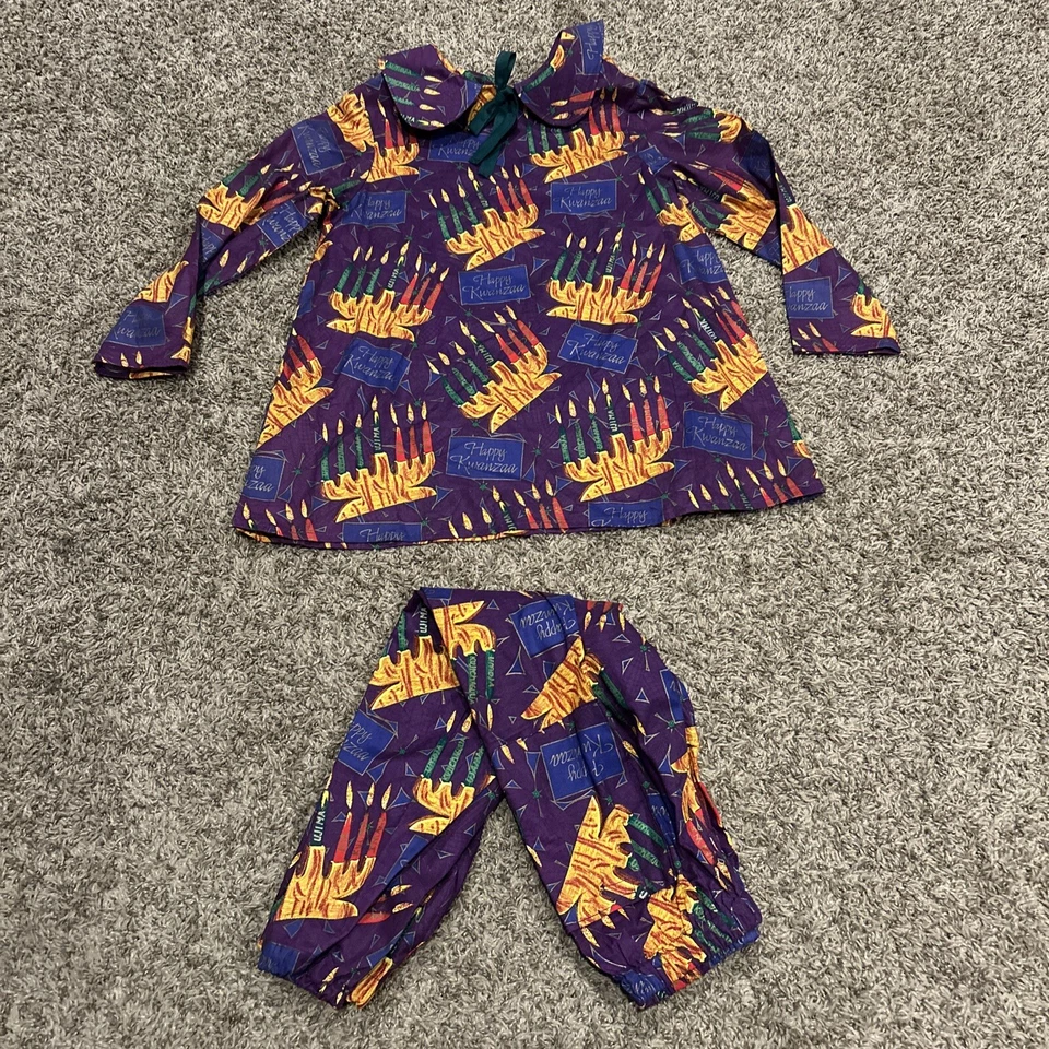 Happy Kwanzaa 睡衣套装手工制作紫色女孩套装假日 A50 — 第 1/4 张图片