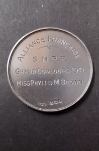 Medaglia vintage argento sterling Alliance Francaise Grand Concours 1941, Tiffany Co - Foto 1 di 5