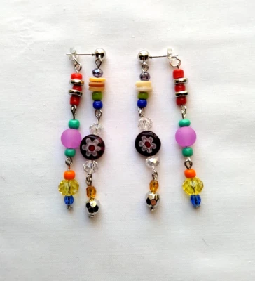 Pendientes boho con cuentas orejeras artesanales frontal trasero poste de acero inoxidable Foto 1 de 4