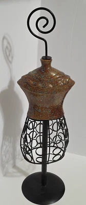 Tabletop Ceramic 22" Mannequin w/ Brown & Teal Glaze Clothes Home Decor Doll Hat - Image 1 of 4