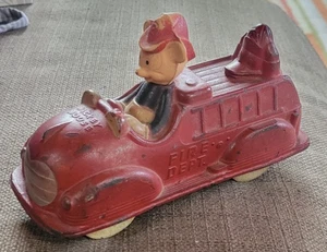 Antique 1930’s Mickey Mouse Donald Duck Fire Truck 6.5" Sun Rubber - Picture 1 of 6