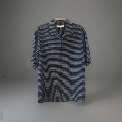 Perry Ellis Mens Short Sleeved Collar Shirt  Blue/Black Striped Size Med - Image 1 of 4