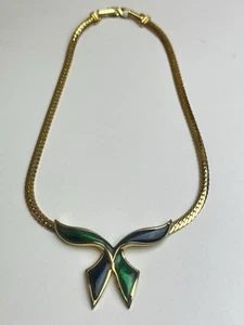 D’Orlan Vintage 1980s Yellow Gold with Blue & Green Necklace Available Worldwide - Picture 1 of 11
