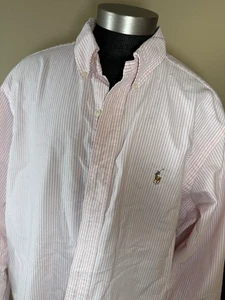 Ralph Lauren Hemd Herren XL Rosa Weiß Gestreift Oxford Button Down Langarm - Bild 1 von 2
