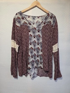 Top Charlotte Russe Boho Patchwork Manga Larga XL Encaje Borde Mangas Campana... - Imagen 1 de 9