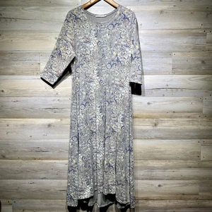Maxi Abito Peruvian Connection Taglia XL Cotone Elasticizzato Grigio Floreale Manica 3/4 - Foto 1 di 8