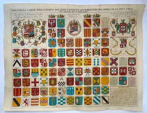 SPAIN PORTUGAL HERALDIC 1720 HENRI CHATELAIN LARGE NICE ANTIQUE PLATE - Picture 1 of 17