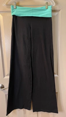 VS YOGA High-Waist Fold-Over Flared-Leg Black/Aqua Yoga Pants SZ XS Cute Pockets - Image 1 of 4
