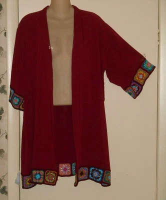 Reciclado Artesanal Artesanal Crochet Abuelita Cuadrado Kimono Cubrir Boho Hippie XL Foto 1 de 4