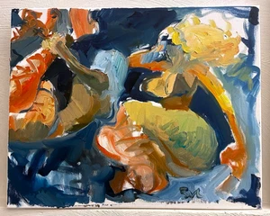 Figura Náutica Niñas Sirena Pintura 16x20 Dibujos Animados Cubismo Original Firmado - Imagen 1 de 4