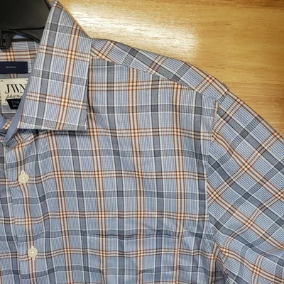 Рубашка на пуговицах мужская JWN John W. Nordstrom L с длинным рукавом синяя оранжевая клетчатая - Изображение 1 из 4