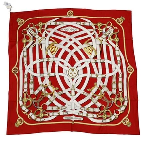 HERMES Cashmere Silk Shawl Scarf 140cm Cavalcadour Red White Multi w/Box R4393 - Picture 1 of 6