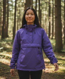 LL Bean Womens Thinsulate 1/4 Zip Pockets Hooded Jacket Sz L Blue Purple - Picture 1 of 11