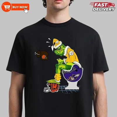 Camiseta divertida de la NFL Pittsburgh Steelers Grinch On Toilet - Multicolor, S-5XL Foto 1 de 4