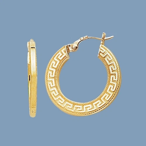 3D Reversible Greek Key Design Round Hoop Earrings Real 14K Yellow Gold - Изображение 1 из 1