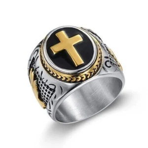 Herren Retro Kreuz Siegel Ring Jesus Christus Hand Gottes Religiöser Schmuck - Bild 1 von 8