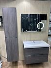 Dark Drift Wood Wall Hung Two Drawer 800Mm Bathroom Vanity Unit And White Sink