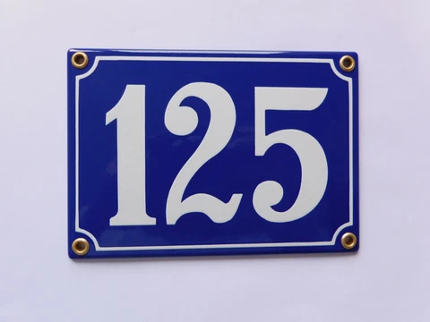 Old French Blue Enamel Porcelain Metal House Door Number Street Sign / Plate 125 Cover