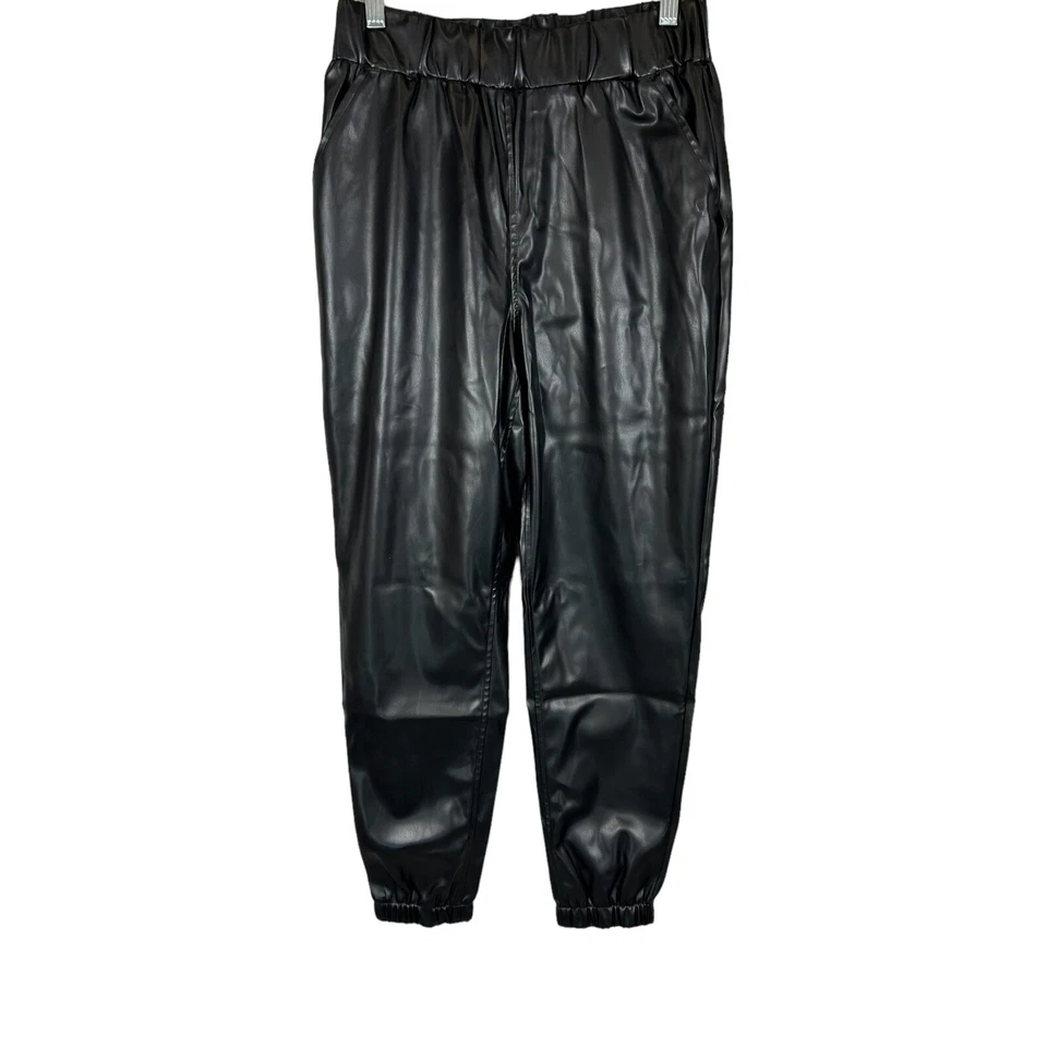 Pantalones de chándal para mujer LOGO by Lori Goldstein regulares de imitación de cuero negros lisos talla 6 Foto 1 de 2