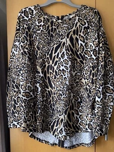 Ladies Large sized animal print loose fitting zip jumper - Picture 1 of 7