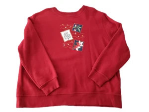 Felpa donna Basic Editions taglia XL rossa ricamata girocollo natale - Foto 1 di 8