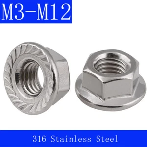 M3 M4 M5 M6 M8 M10 M12 metrisch 316 Edelstahl Sechskant gezahnt Flansch Sicherungsmuttern - Bild 1 von 3