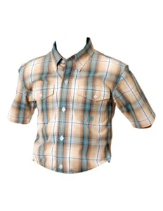 Roper Western Shirt Boys S/S Plaid Fabric Khaki 03-031-0378-4047 TA - Picture 1 of 2