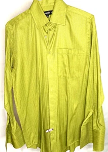 preowned,GEORGES, med, 15.5",35, green herringbone, french cuff, dress shirt, - Picture 1 of 4