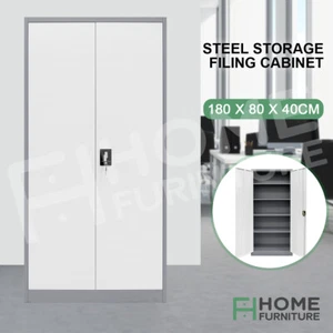 1.8m Steel Storage Cabinet 2 Doors Office Garage Locker Cabinet Dark Grey&White - Picture 1 of 10