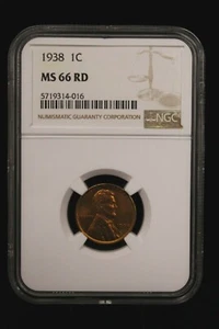 1938 NGC MS66 RD Wheat Penny 1C  (021PID) - Picture 1 of 2