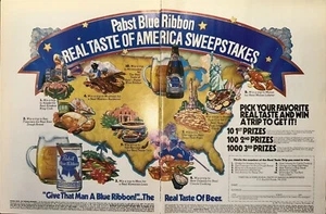 VINTAGE 1981 Pabst blaues Band Bier Gewinnspiel 2 Seiten Druck Anzeige - Bild 1 von 1